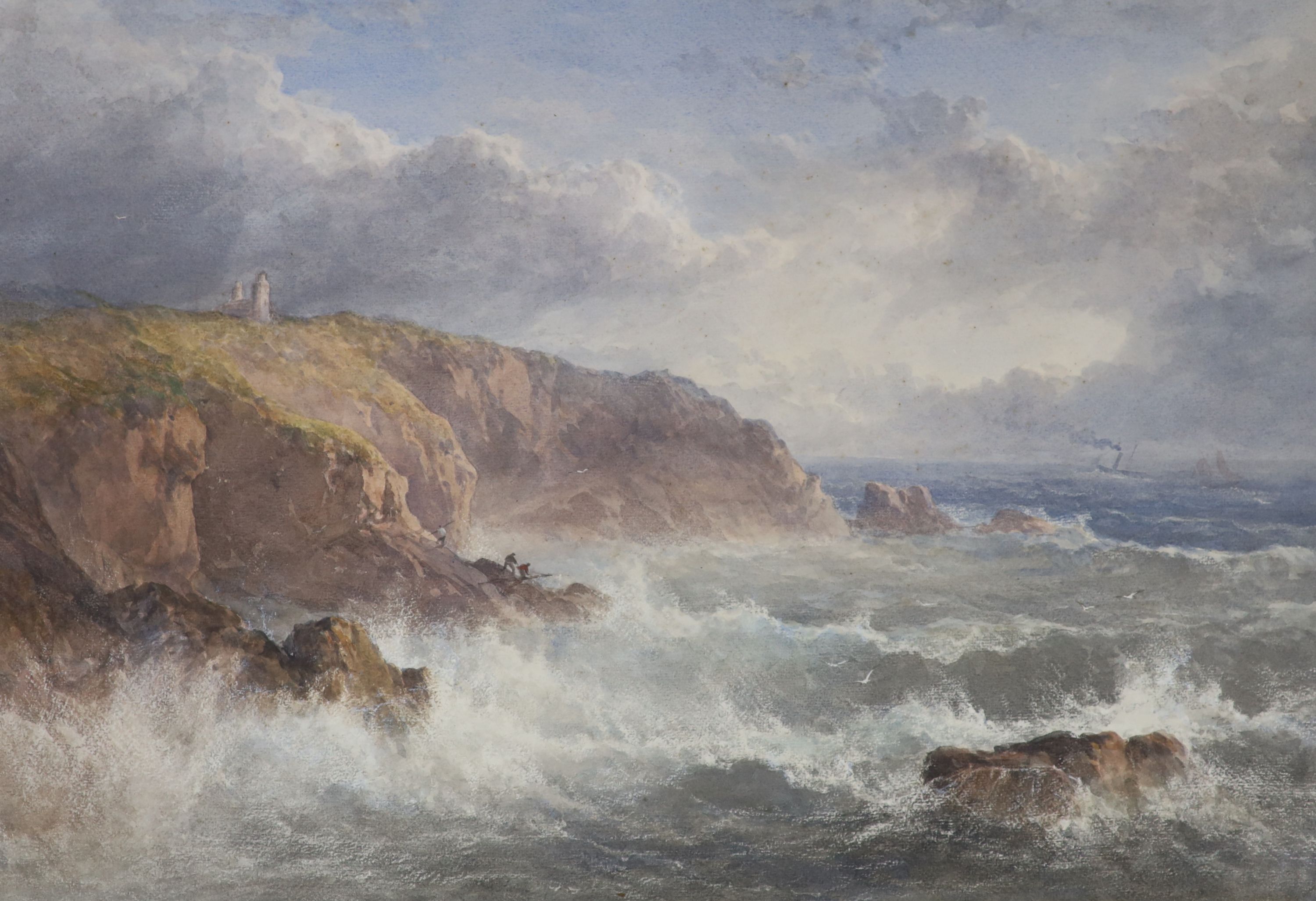 Attributed to Clarkson Stanfield (1793-1867) after Turner, watercolour, Coastal landscape, 43 x 61cm